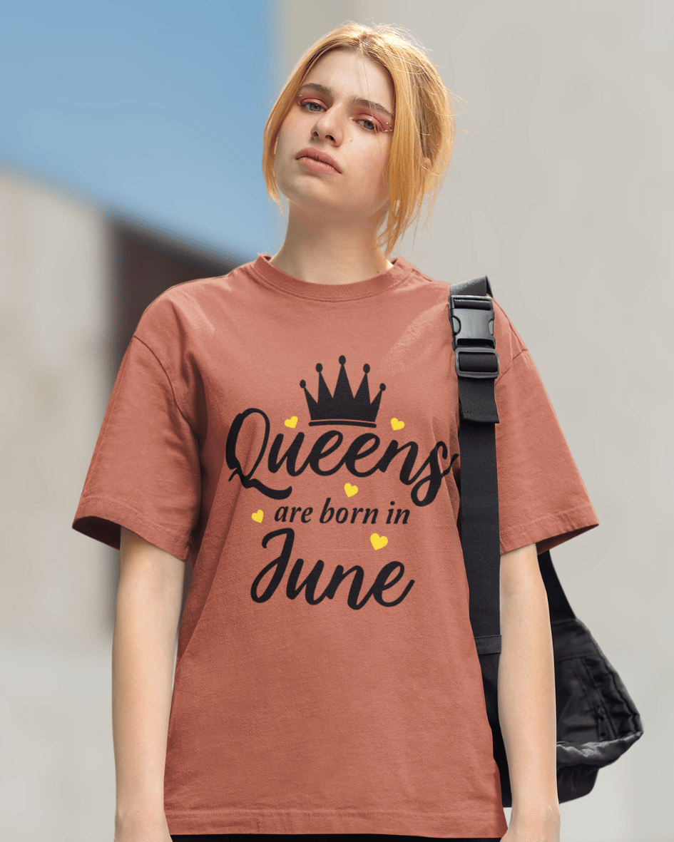 QUEENS Are Born in June Premium Oversize Tshirt (Coral)