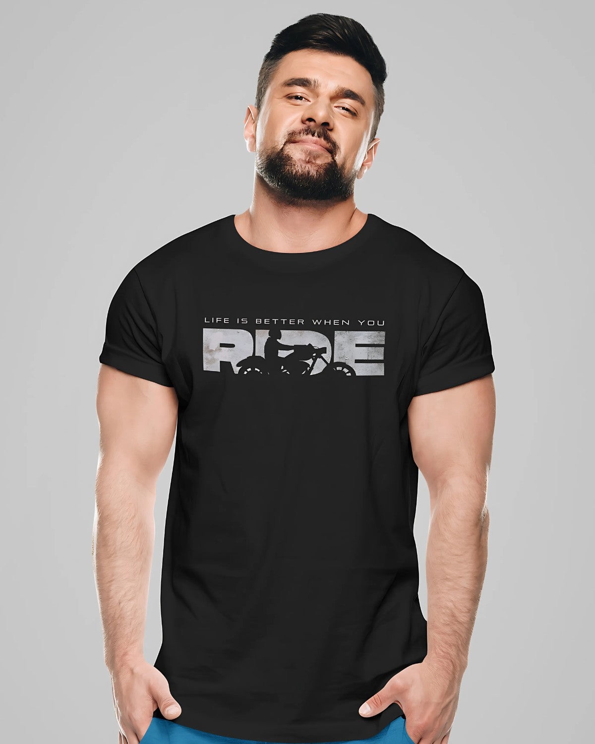 LIFE IS BETTER WHEN YOU RIDE PREMIMUM Cotton T-Shirt (BLACK)