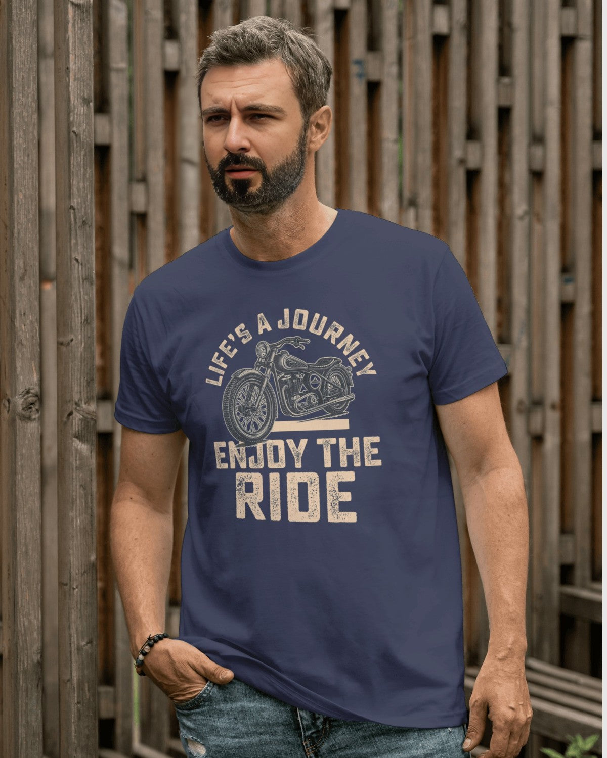 LIFE'S A JOURNY ENJOY THE RIDE Cotton T-Shirt (NAVY BLUE)