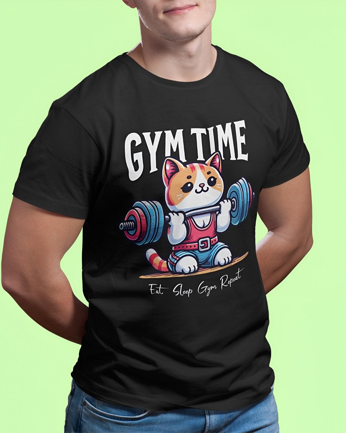 GYM TIME EAT SLEEP GYM REPEAT Premium Regular-fit T-Shirt(Black)