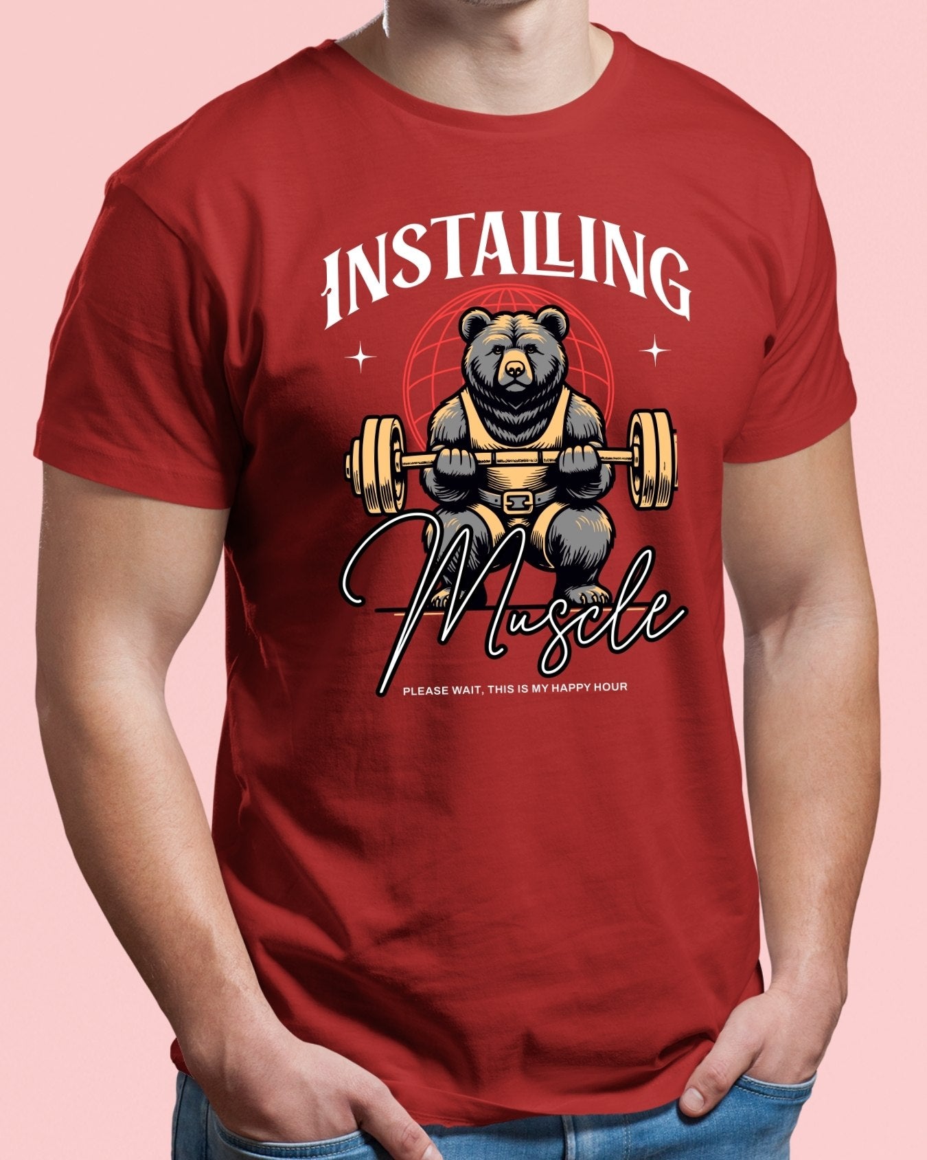 I'M INSTALING MUSCLE PLEASE WAIT Premium pure cotton T-Shirt(Red)