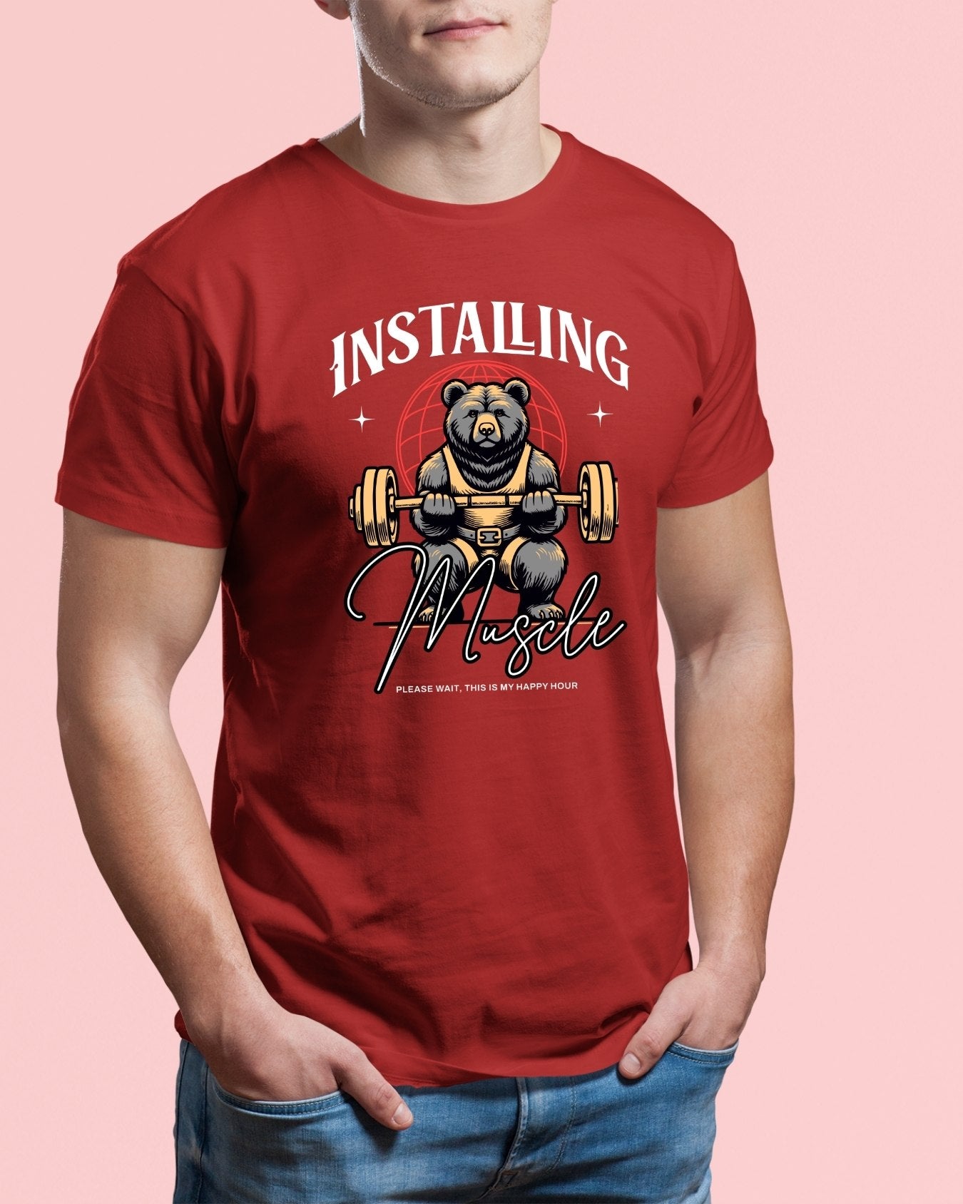 I'M INSTALING MUSCLE PLEASE WAIT Premium pure cotton T-Shirt(Red)