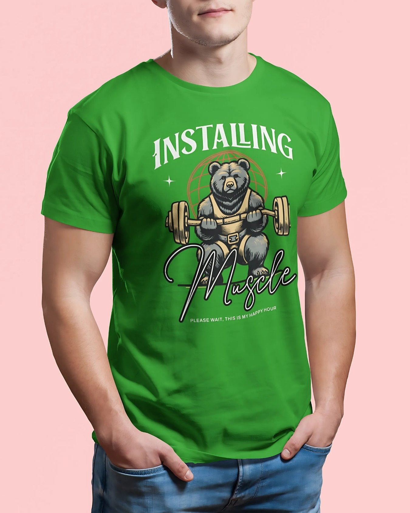 INSTALING MUSCLE PLEASE WAIT Premium pure cotton T-Shirt(Flag Green)