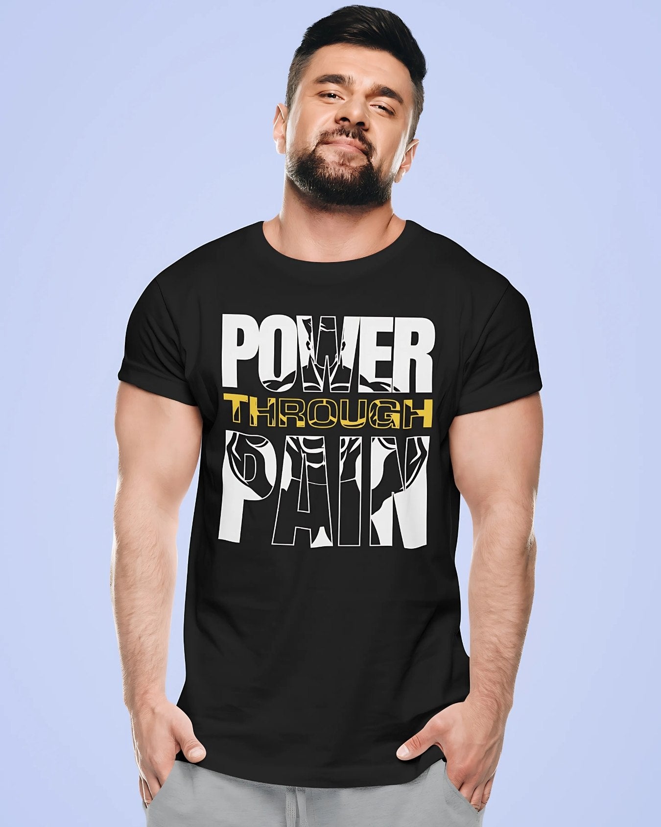 POWER THROUGH PAIN Premium Regular-fit T-Shirt (Black)
