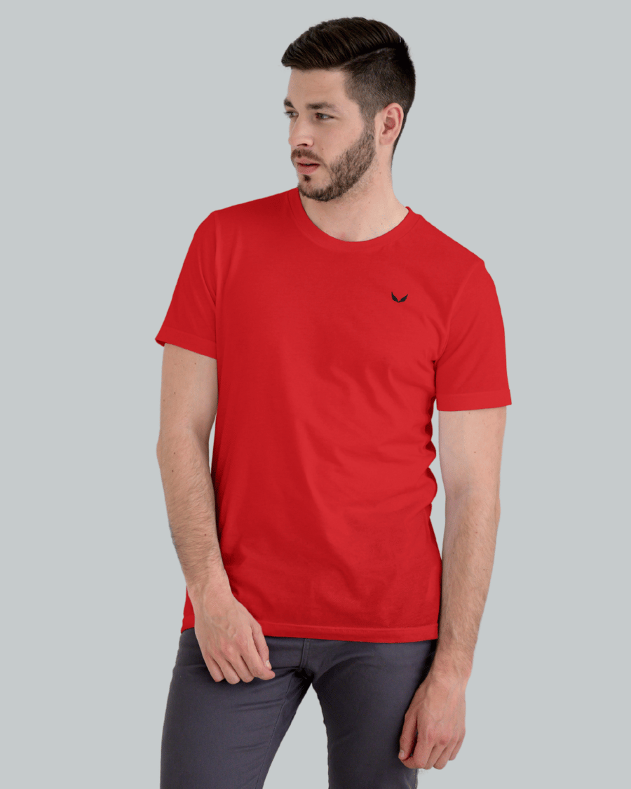 UNISEX PURE COTTON Regular Fit Classic Crew T-Shirt (Red)
