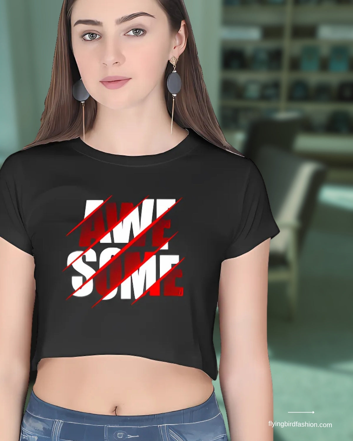 AWE SOME PRINTED Women Crop Top T-Shirt(Black)