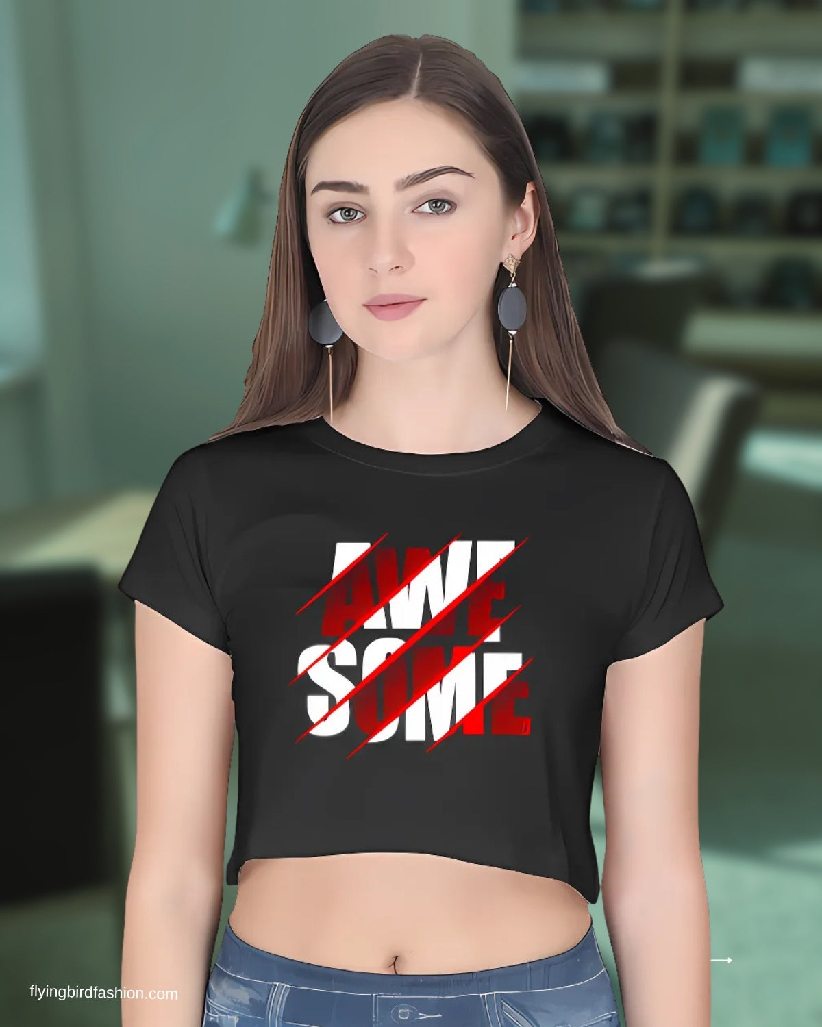 AWE SOME PRINTED Women Crop Top T-Shirt(Black)