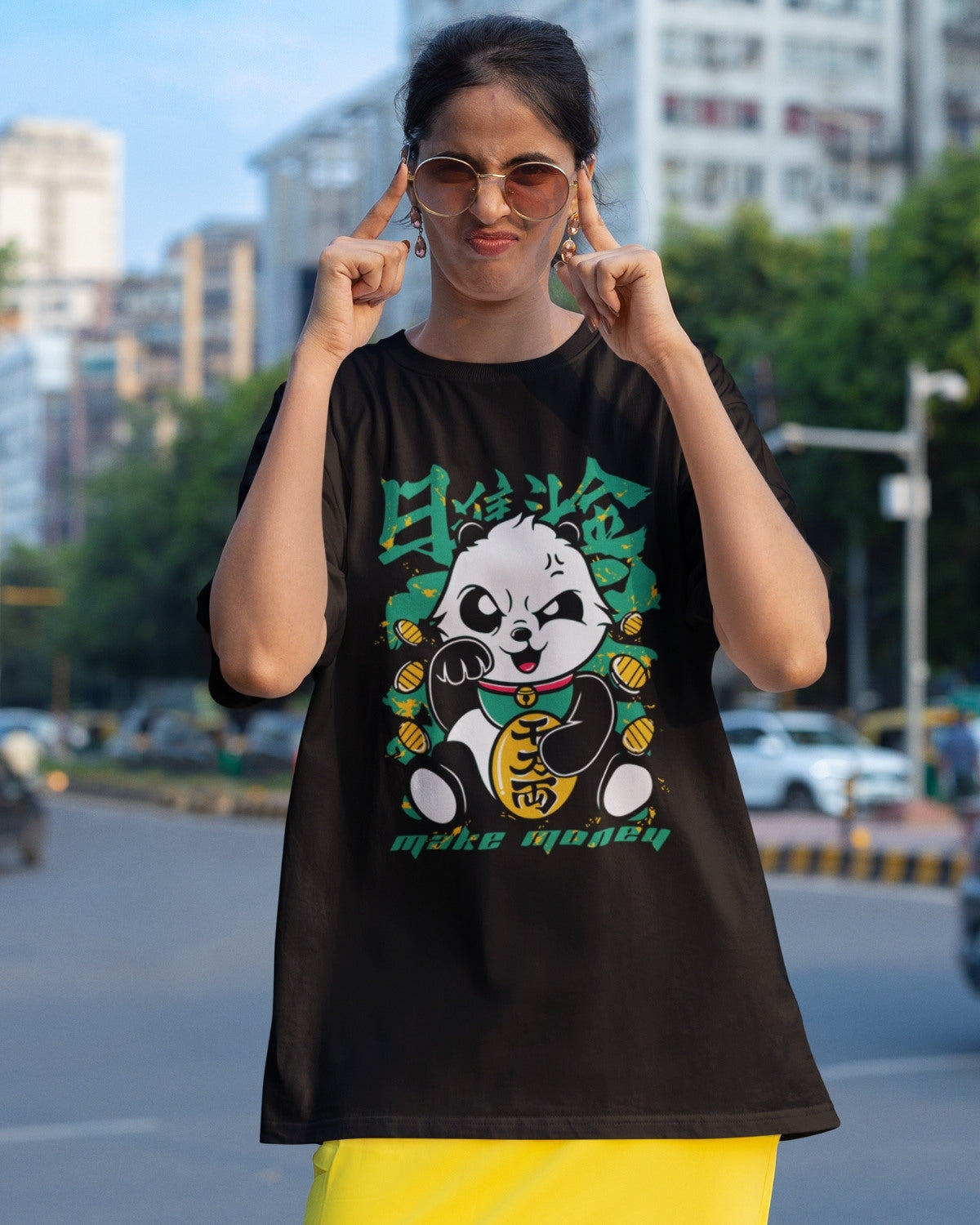 CHINESE PANDA PREMIUM Oversized Classic T-Shirt (BLACK)